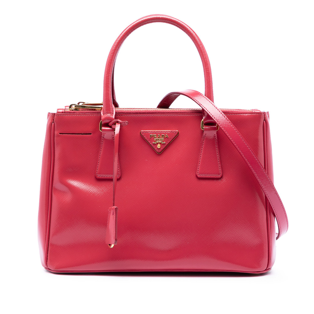 Pre-Loved Prada Small Saffiano Vernice Galleria Double Zip Satchel